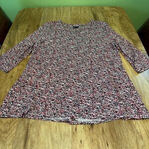 J Jill Wearever Collection Red Black Stretch Button Back Top Womens Size XL